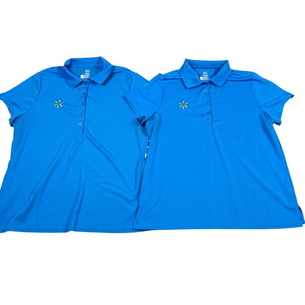 Lot of 2 Walmart Employee Uniform Polo Shirts Blue Short Sleeve Spark Logo XL